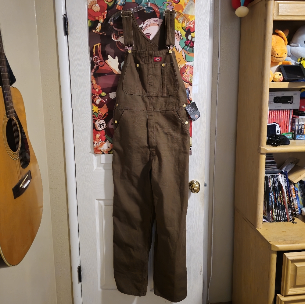 NWT Men's Brown Dickies Duck Bib Overalls 30x32